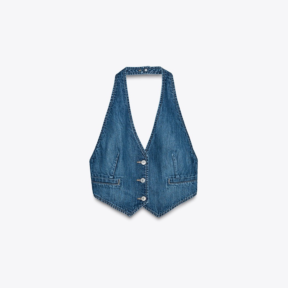 Zara Blue Denim Halter Vest